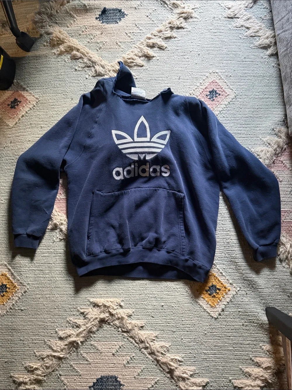 adidas Navy Pullover Hoodie with White Trefoil